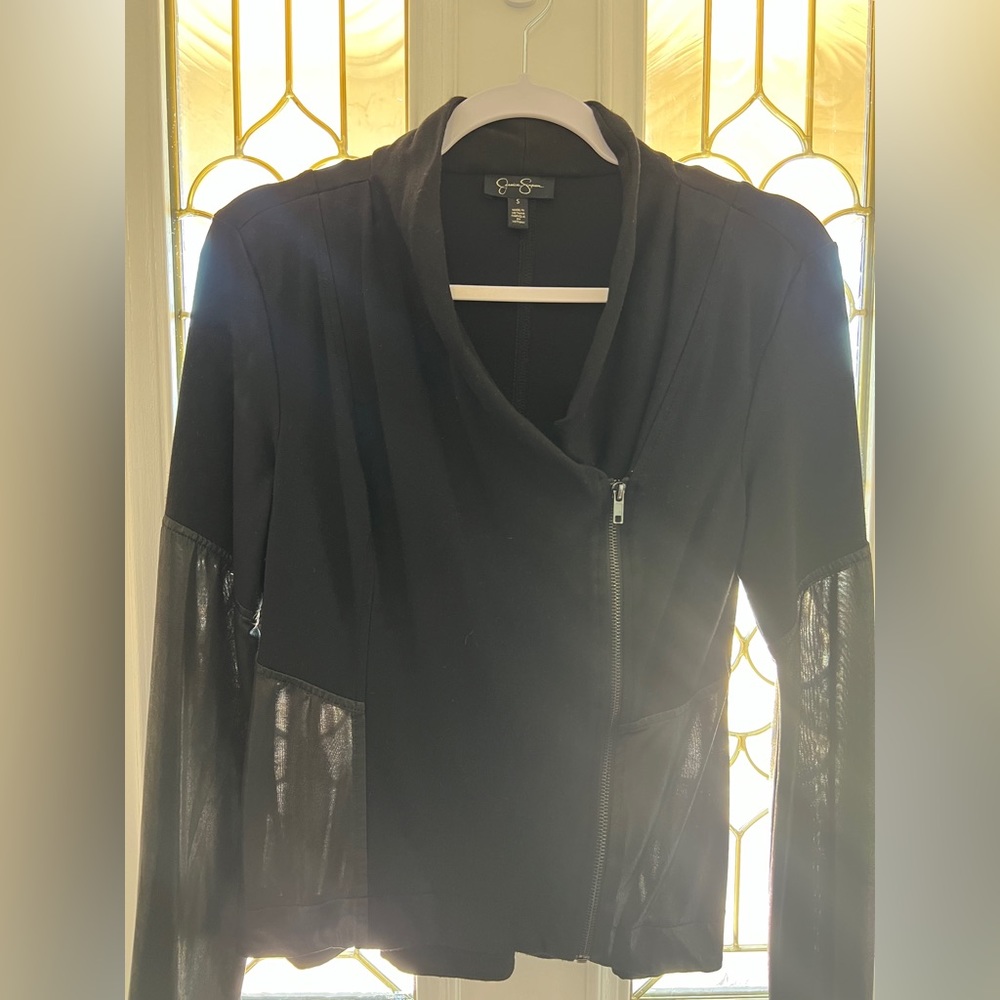 Jessica Simpson zip up Sheer sweater